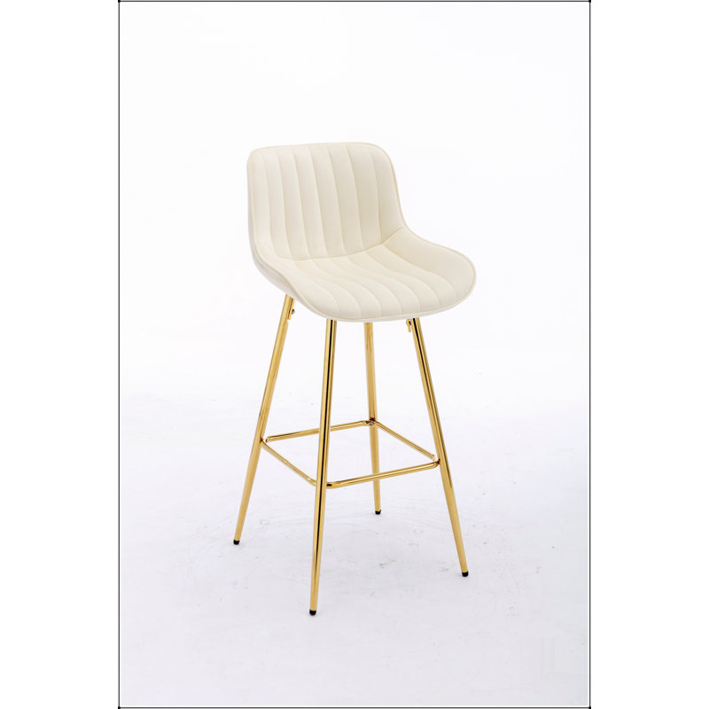 Ensemble de 2 tabourets de 30 pouces avec repose-pieds chromé en velours, Beige