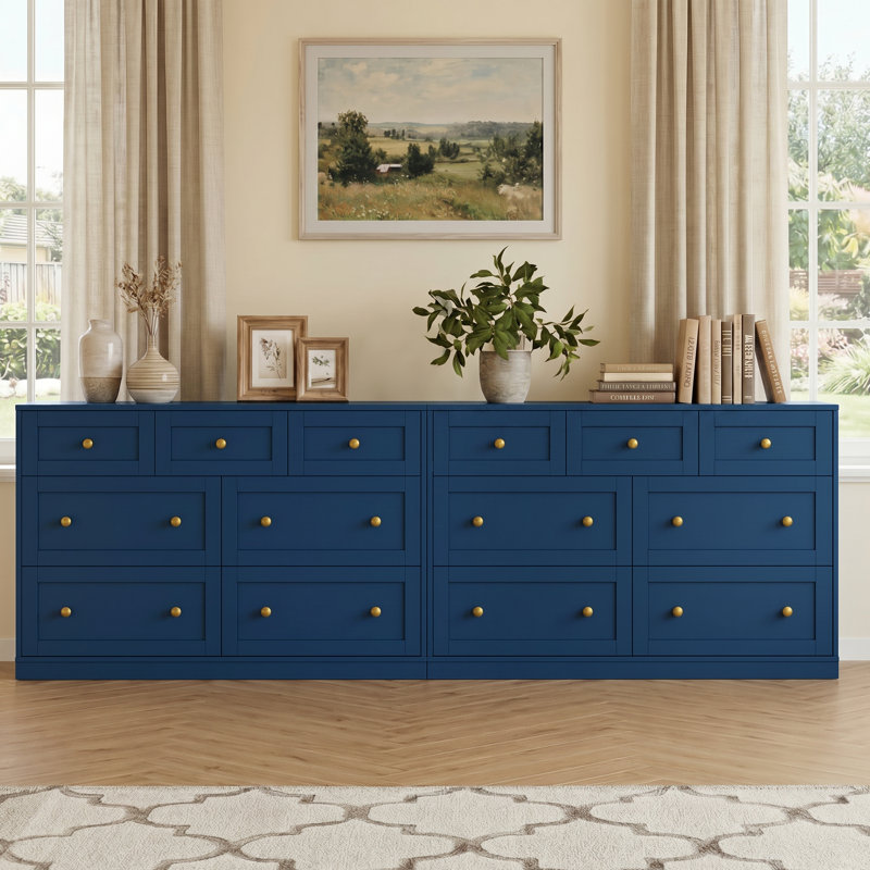Commode 7 tiroirs Yokota, Bleu