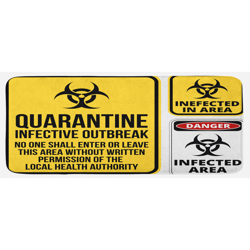 Signalisation de danger pour les symptômes de quarantaine infectieux aire biologique, tapis de cuisine jaune noir jaune design