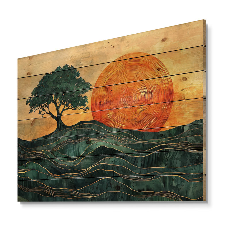 Baobab au lever du soleil avec racines d'Afrique I - Décoration murale en bois d'arbre - sur bois de pin naturel