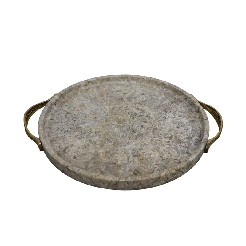 Plateau de service rond en marbre fossile de 12 po - Élégant décor luxueux pour la maison et la cuisine