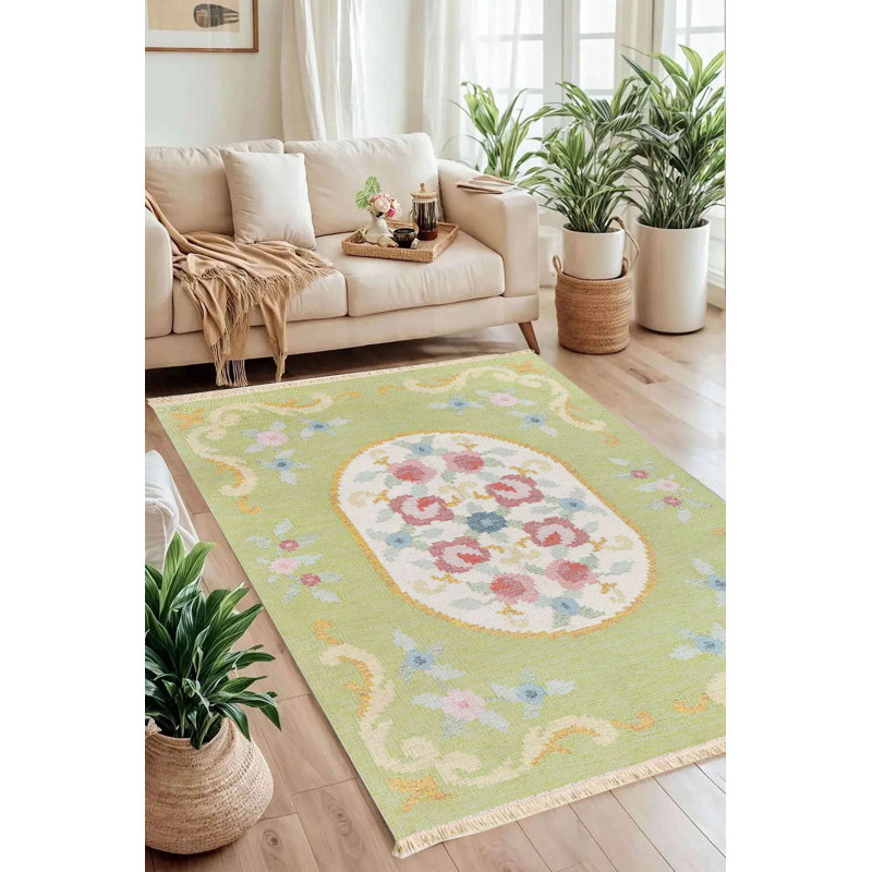 Tapis floral lavable à la machine 100% coton 4 pi x 6 pi