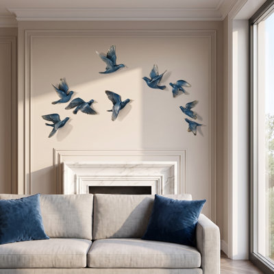 3D Flying Bird Wall Decor, Set of 5, Resin Floating Wall Art, 6"–8.5" Wingspan, Modern Dynamic Bird Sculptures for Home Decoration