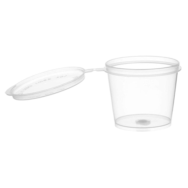 Tasses à portion en plastique 1 oz avec couvercle à charnières Ecoqualité