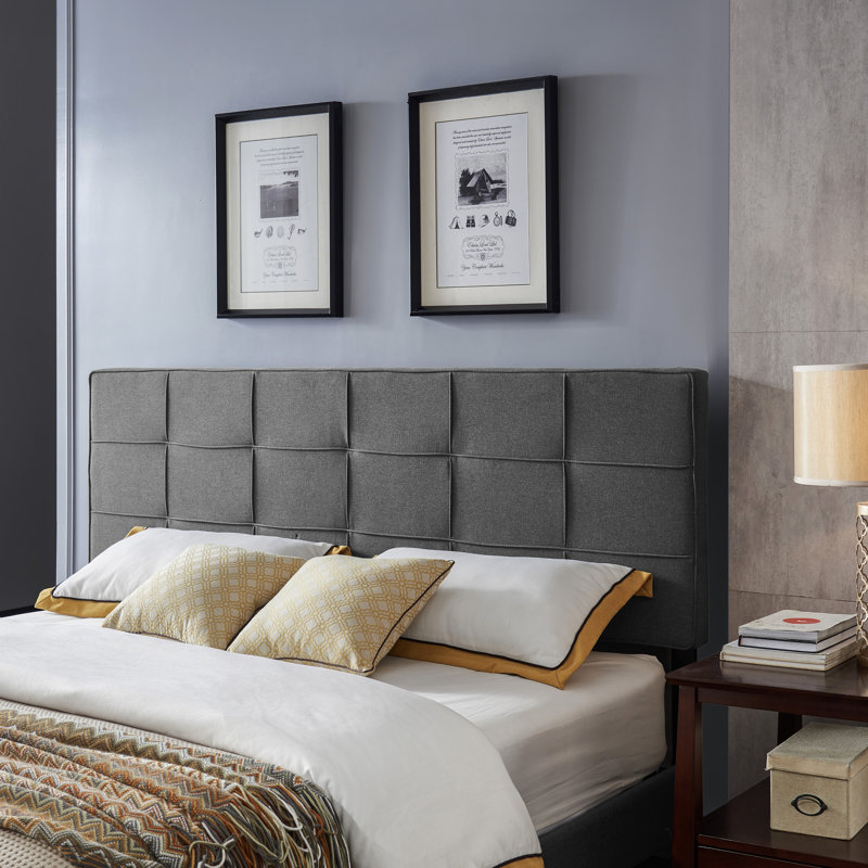 Tête de lit contemporaine très grand / très grand: design gaufré, garniture passepoilée, partie de lit réglable en tissu gris anthracite de 48,5 à 53 pouces,