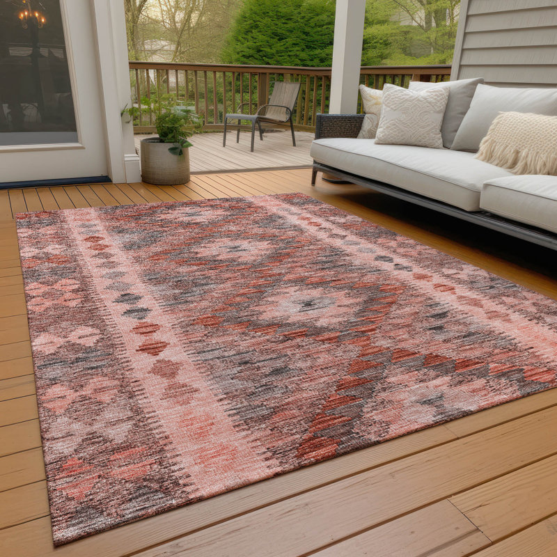 Terracotta Geometric Flat Woven Washable Synthetic Rug 8' x 10'