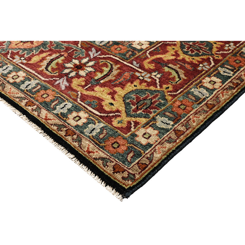 High-Quality Hand-Knotted Blue And Red Area Rug, Rectangle 10' x 14'