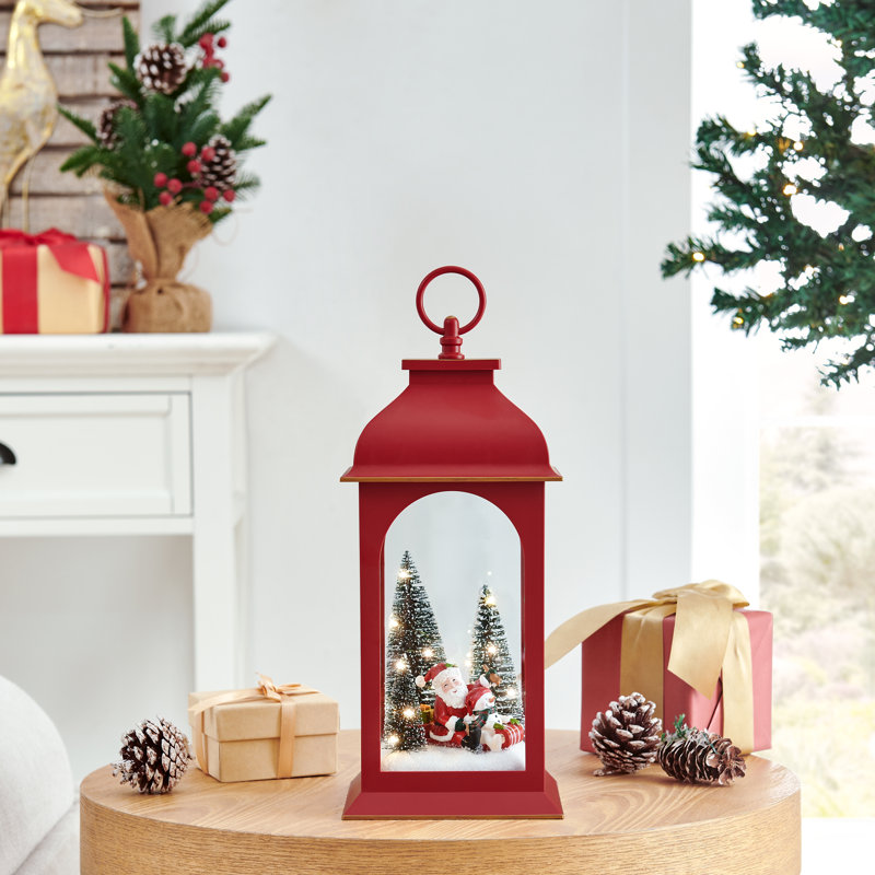 Décoration de table lanterne rouge Noël père Noël scène d'hiver éclairée