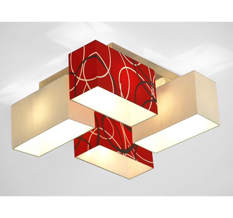 Seaton Semi Flush Mount, Hellbraun, Rot/Weiß
