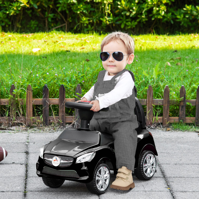 Black Toddler Ride-On Push Car with Horn and Storage