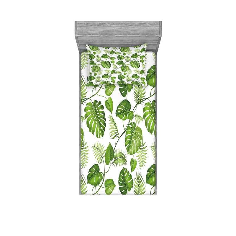 Ensemble de draps et taies décoratives à motif de feuilles Ambesonne, vert pâle