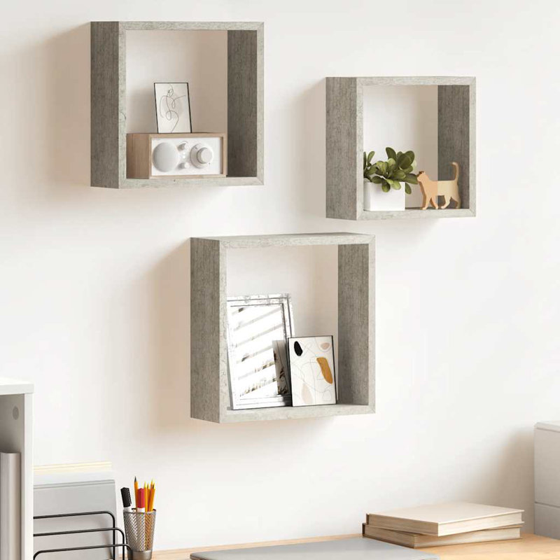 Tablettes murales cubiques flottantes, Gris béton, H 10,6 po x l 10,6 po x P 3,9 po