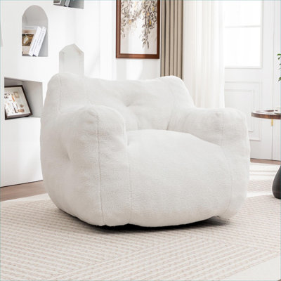 Grand fauteuil à billes 1 place 37 pouces Fauteuil à billes paresseux Mousse à haute densité Finition blanche pour salon Chambre à coucher