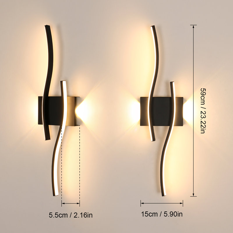 Modern Aluminum Linear LED Wall Light, Matte Black, 15cm H x 59cm W x 5.5cm D