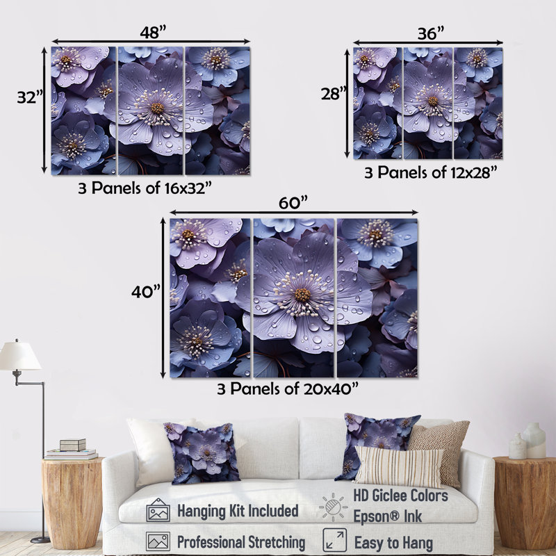 «Buttercups Lavender II - Buttercups», ensemble de reproduction d'art mural, Toile tendue, H 28 po x l 36 po x P 1 po