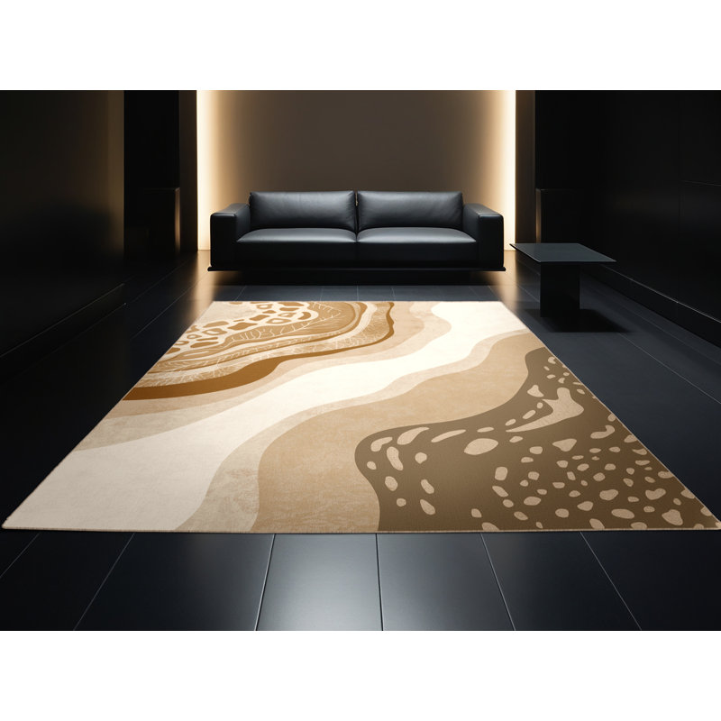 Machine Washable Parez Fiji Island Landscape Tropical Ombre Rug in Beige – Beige Binding, 2x5