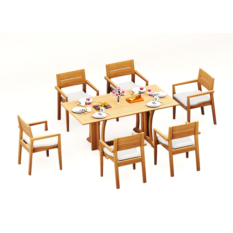 9 Pcs Grade-A Teak Wood Dining Set: Warwick Console Folding Rectangle Table And Vellore Stacking Arm Chairs #11VL1508, 6