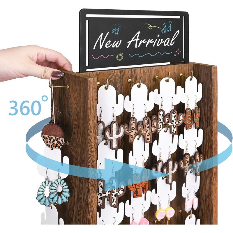 Présentoir à bijoux en bois rotatif avec 40 crochets en métal