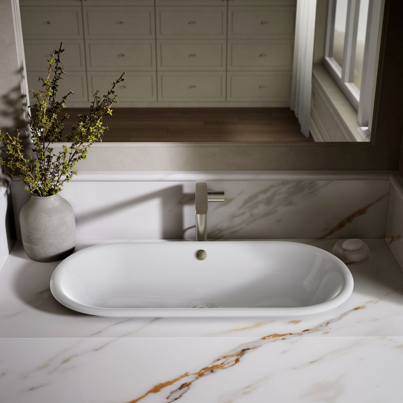 Iron Plains® Metal Oval Dual Mount Bathroom Sink with Overflow, White