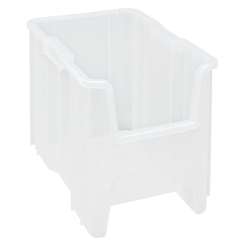 Contenant empilable en polypropylène haute densité moulé par injection de 17 1/2 po x 16 1/2 po x 12 1/2 po, six trous de 1/4 de pouce sur le fond permettent d'insérer facilement des trous pour le drainage et l'air circulation