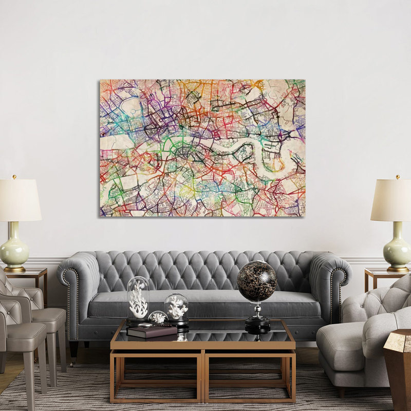 London Map Watercolor by Michael Tompsett - Wrapped Canvas Print