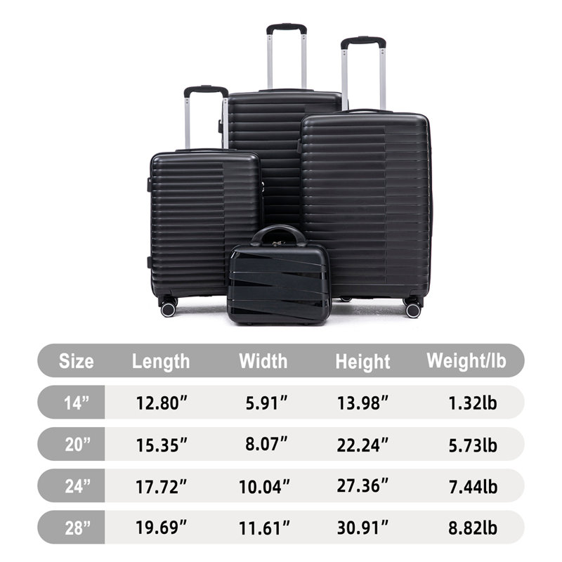 14 "/ 20" / 24 "/ 28" 4 pièces / ensemble dans un bagage à roulettes en PP, une valise de transport, une tringle en fer, une serrure à mot de passe à combinaison, un étui à cosmétiques de 14 po