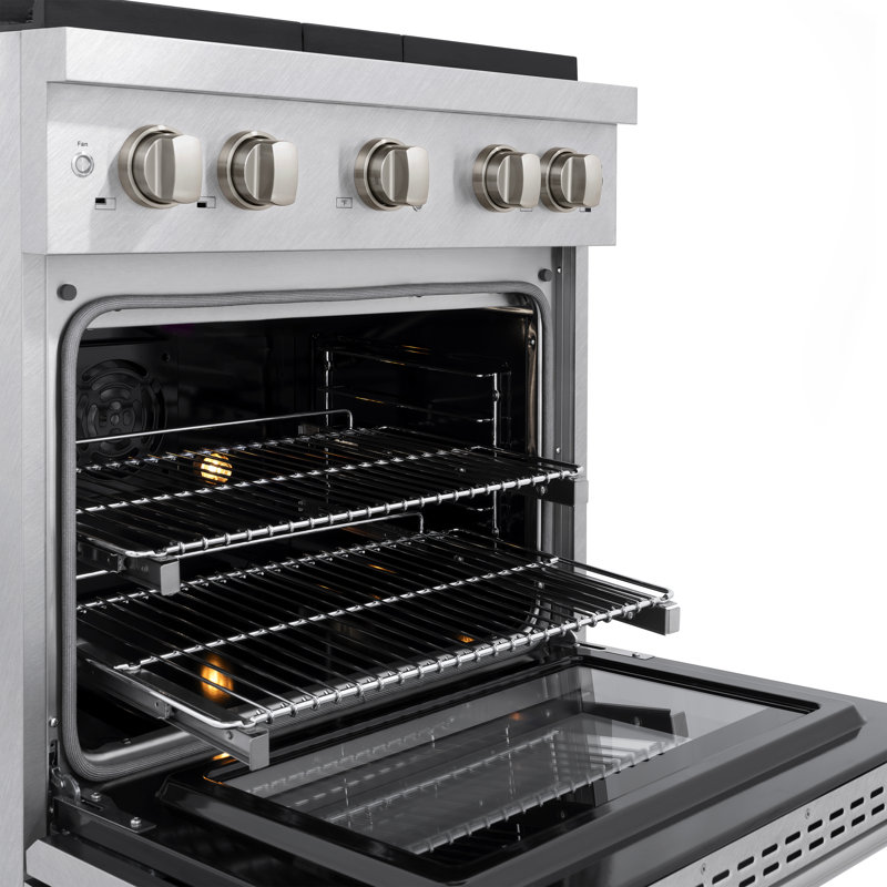 ZLINE 30" Paramount Dual Fuel DuraSnow® Stainless Range w/ 4 Burners & Convection Oven (SDRS-30), Silver / Brown