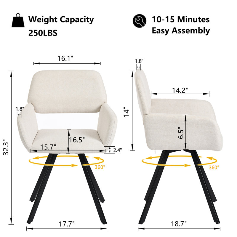 Chaise de salle à manger pivotante 4 pièces pour l'extérieur