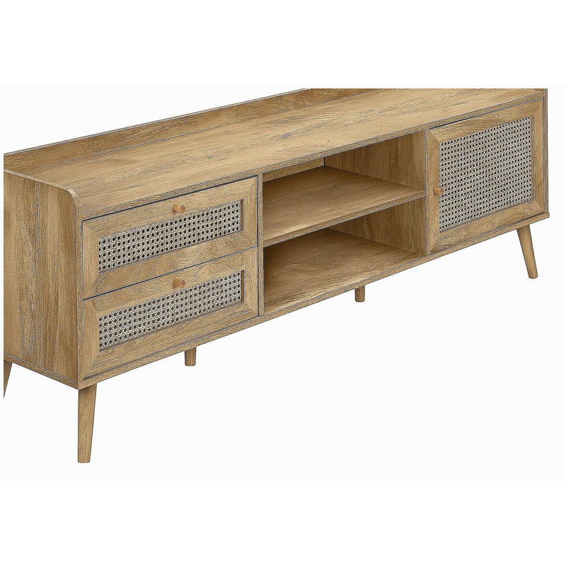 Meuble télé, 72 po, console, centre multimédia, armoire de rangement, salon, chambre à coucher, placage de noyer, pieds en bois