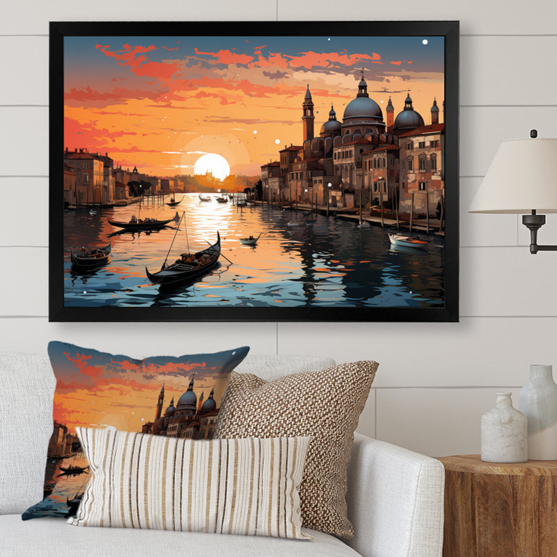 City Venice Architectural Popart I, reproduction d'art sur toile, Black Picture Framed, 34" H x 44" W