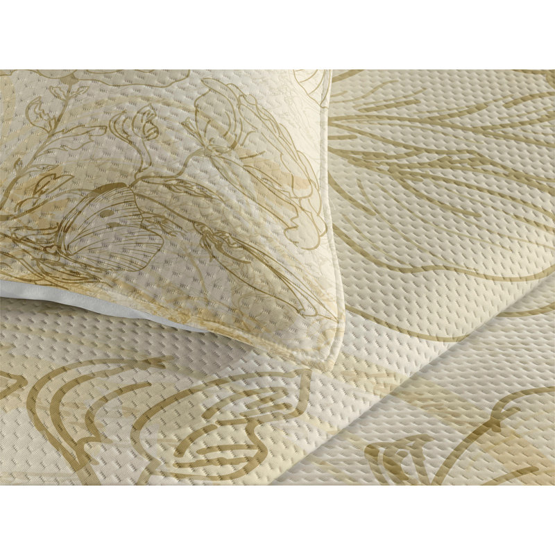 Rose Farmhouse / Country Polyester Floral Coverlet, King Bedspread + 2 Shams