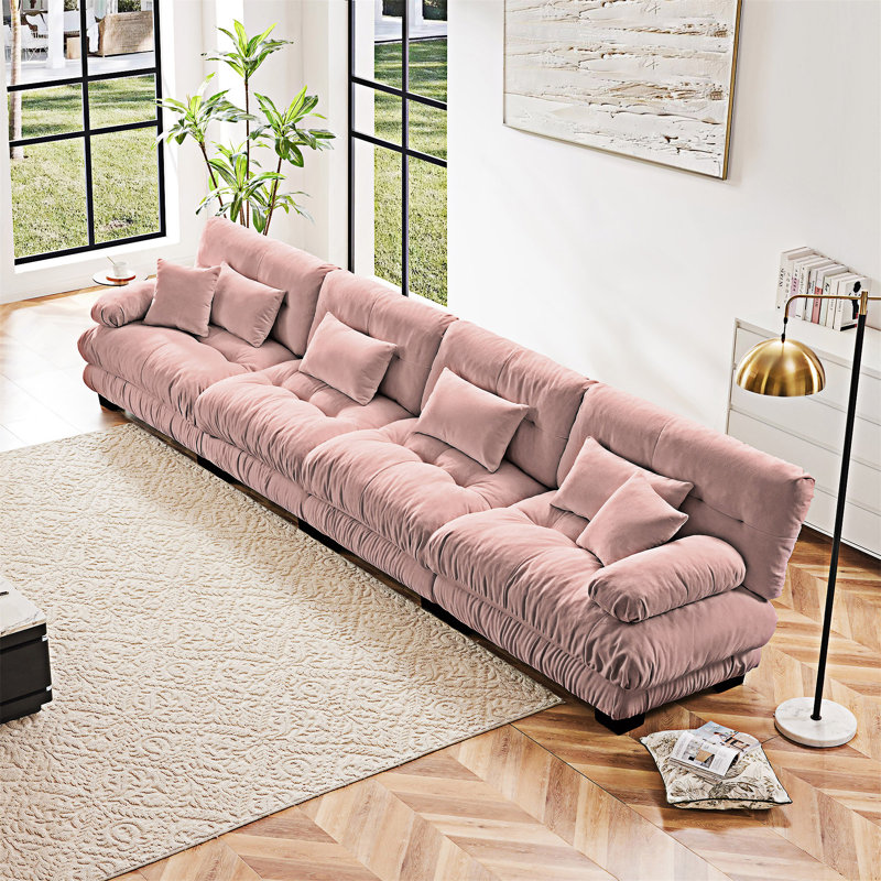 Canapé modulaire rembourré, Rose, 4, H 35,4 po x l 173 po x P 36 po