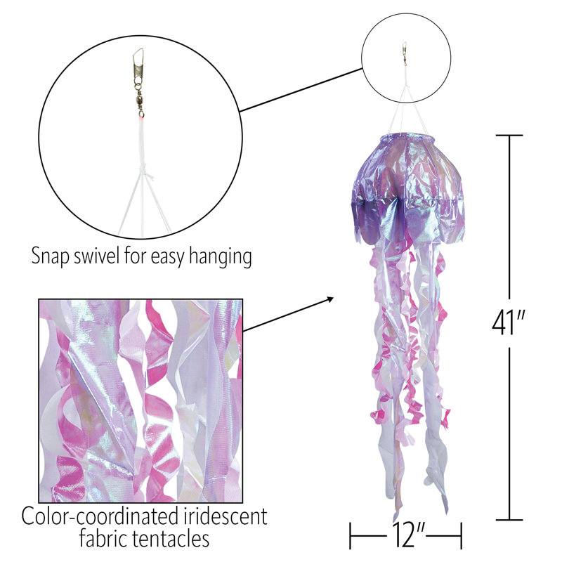 Manche à air en méduse irisée 3D, H 44 po x l 12 po, Mauve