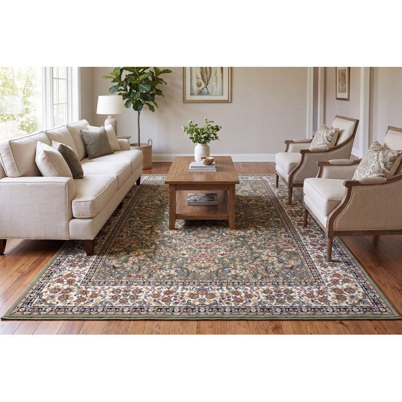 Tapis vert / ivoire Attell, Rectangle 7 pi 10 po x 11 pi 2 po