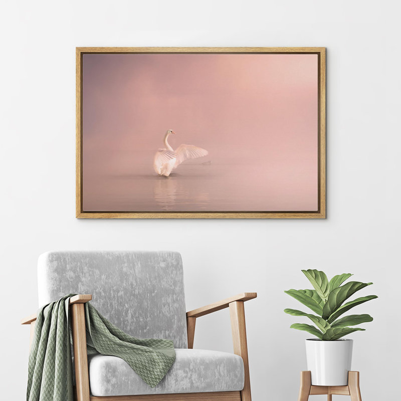 Cygne au lac rose pastel sur toile, H 16 po x l 24 po x P 1,5 po, Cadre naturel