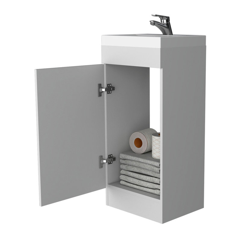 Meuble-lavabo de salle de bain 1 porte en blanc, grand compartiment de rangement avec 1 porte blanche, compartiment spacieux, construction