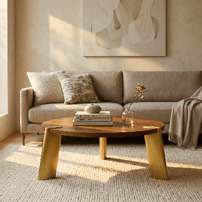 NTC Tribase Boho Wooden Round Coffee Table for Living & Dining Rooms – Waterproof & Heat Resistant