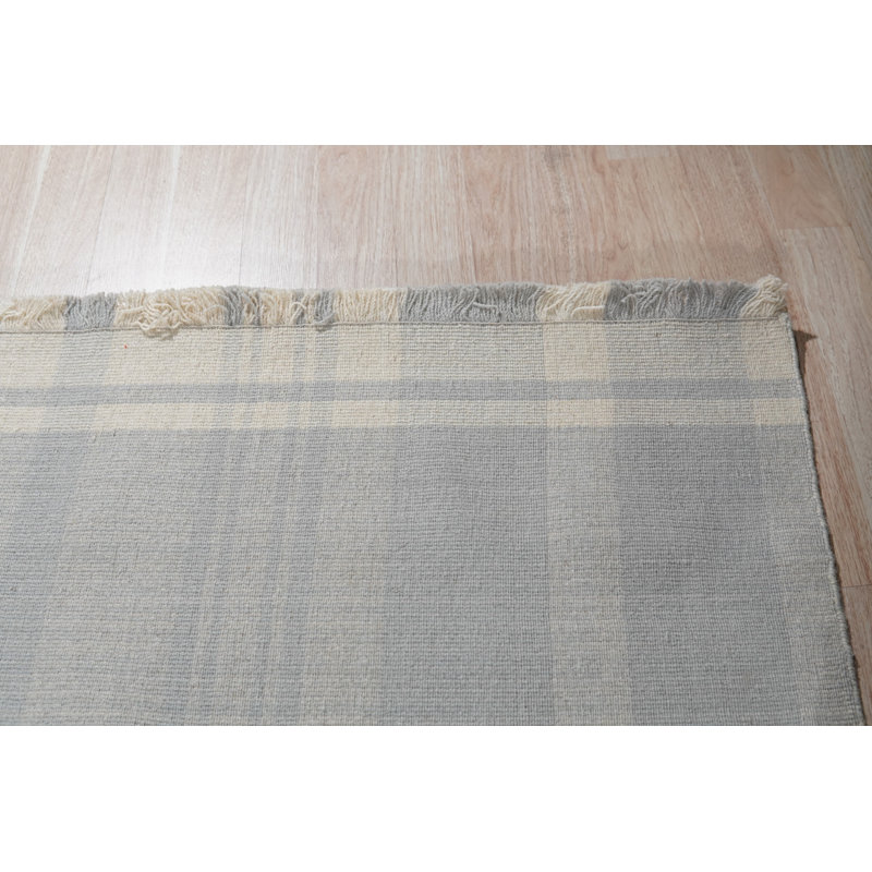 Tapis blancs à carreaux rectangulaires modernes en laine nouée à la main durable et élégante, Rectangle 6 pi x 9 pi
