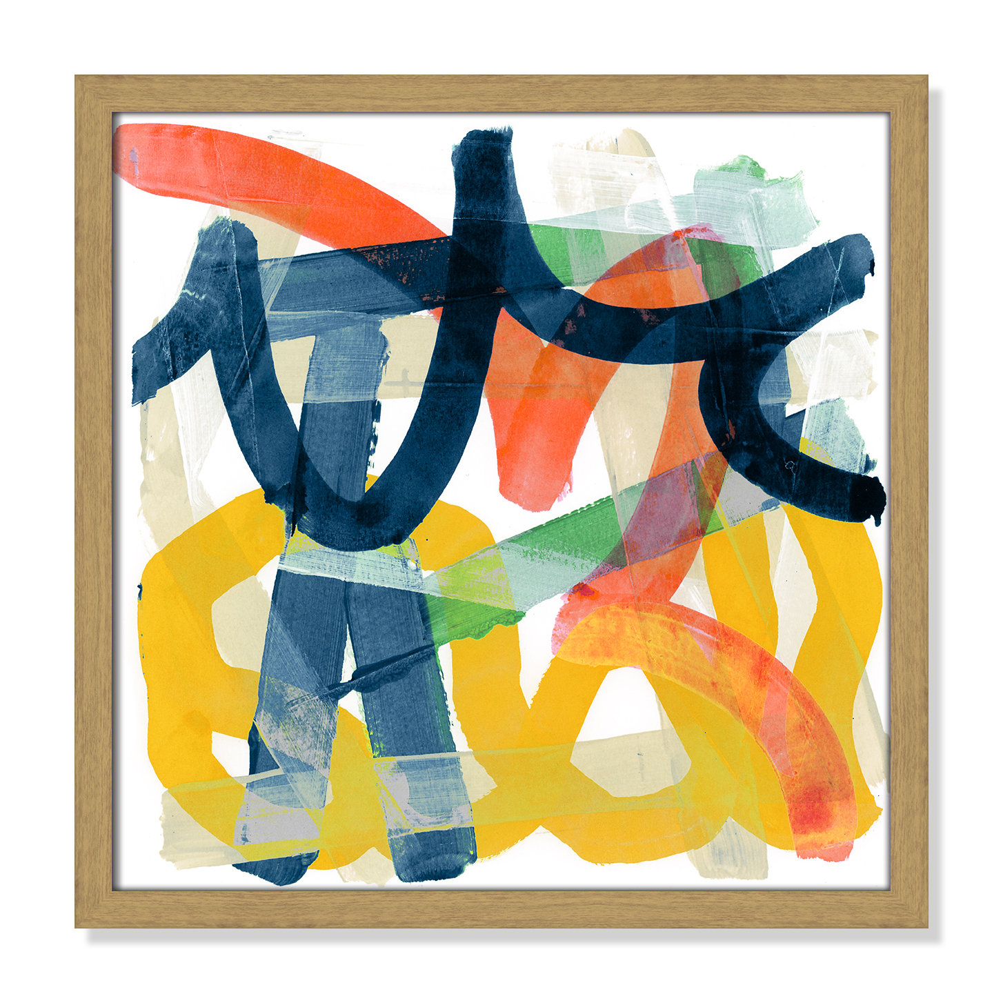 Shuffling by Cartissi - Picture Frame Painting, Natural Framed, 17" H x 17" W x 0.75" D