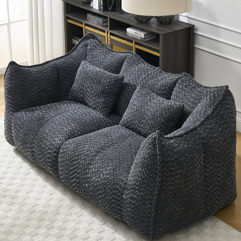 Fauteuil à billes souple avec noyau en mousse haute résilience pour 2 personnes, Chenille noir
