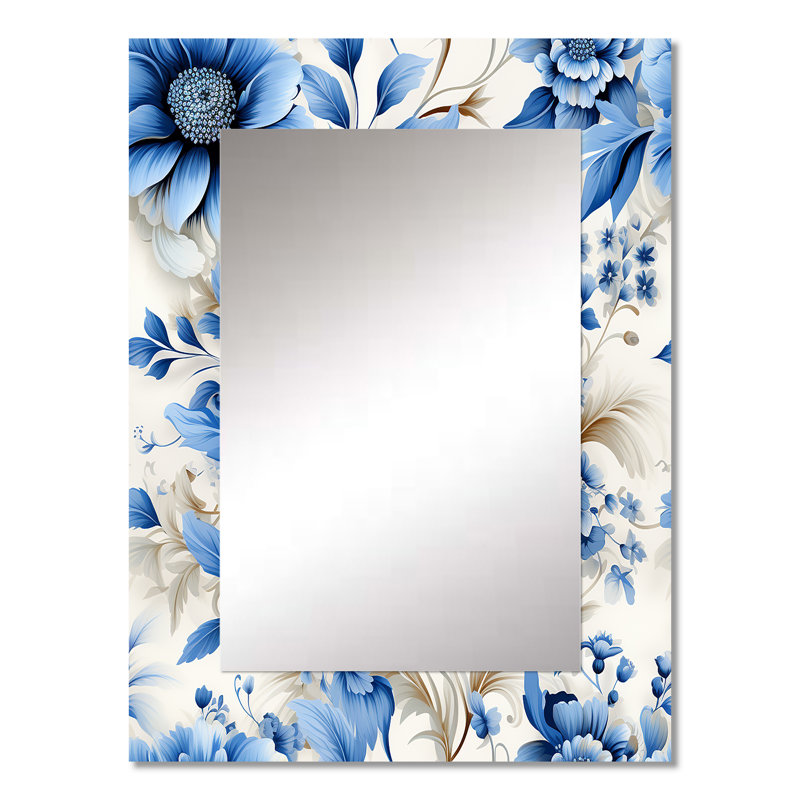 Motif victorien complexe de dentelle cobalt complexe - miroir mural décoratif floral, miroir floral, impression d'art en métal