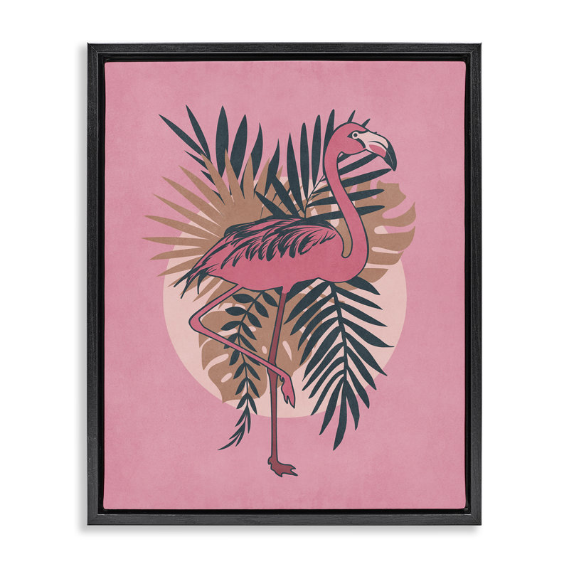 «Pink Retro Flamingo Brown» par Nataly White, Cadre flottant noir de jais, H 31 po x l 25 po