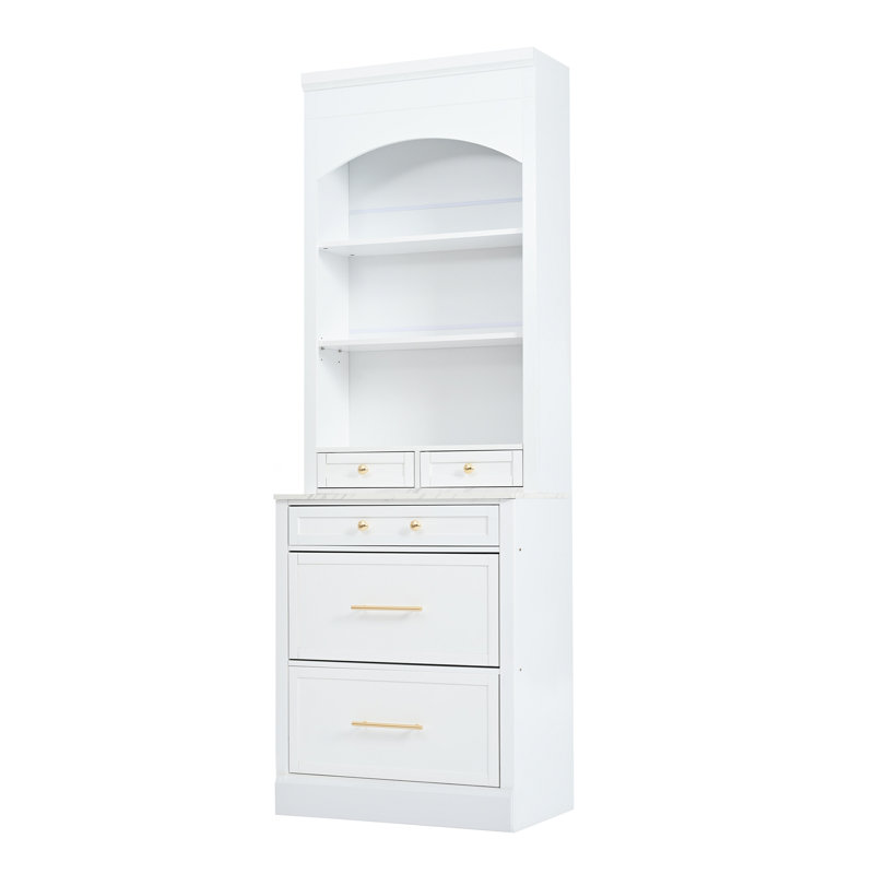 Modern 83.7Inch High Kitchen Pantry, Freestanding Tall Kitchen Hutch With Faux Marble Top, Display Cupboard Cabinet With 5 Storage Drawers And Adjustable Shelf