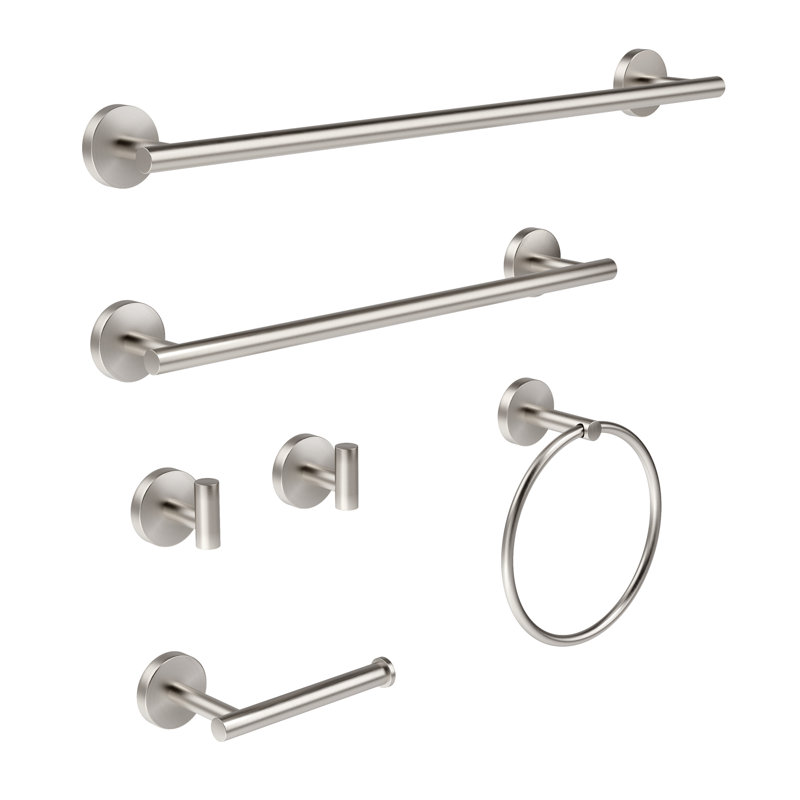 6-piece Wall Mounted Towel Rack Set, Stainless Steel Nickel Bathroom Accessories, Brushed Nickel