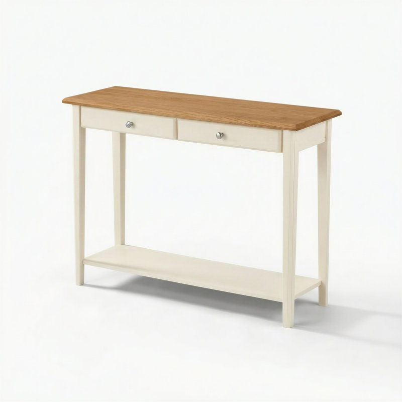 Sodhi Two Storage Drawer Rectangular Wooden Console Table - Soft Rustic Design, Oak/Cream