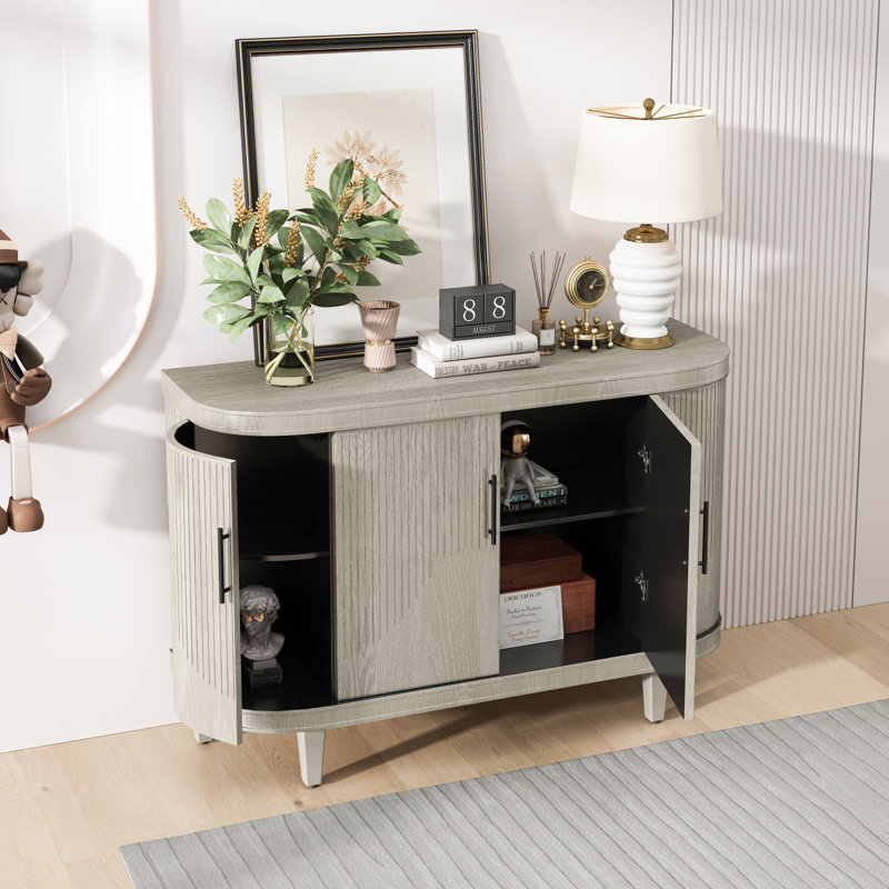 Buffet moderne incurvé de 47,2 po avec 4 portes et tablettes intérieures réglables, Champagne