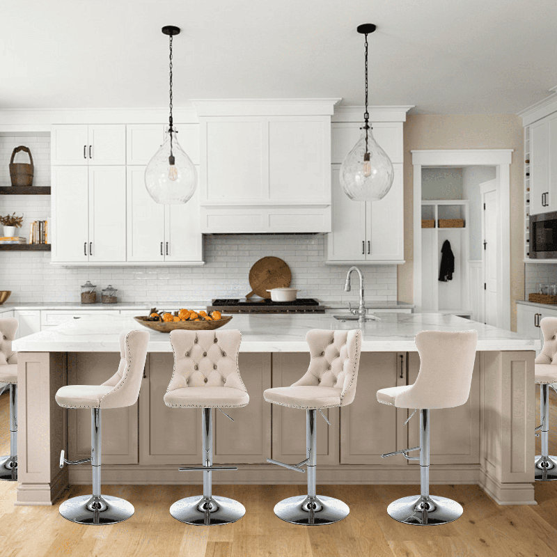 360°Swivel Adjustable Counter Height Bar Stools, Beige, 6, Sliver