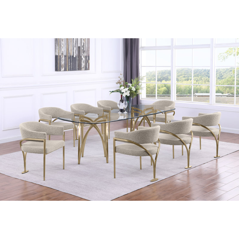 Grandeur Tempered Glass Dining Set, Gray, Gold