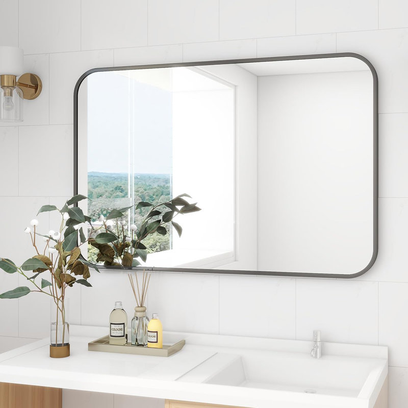 Miroir rectangulaire mural, 38,81 po x 26,52 po, Noir, noir, noir, noir