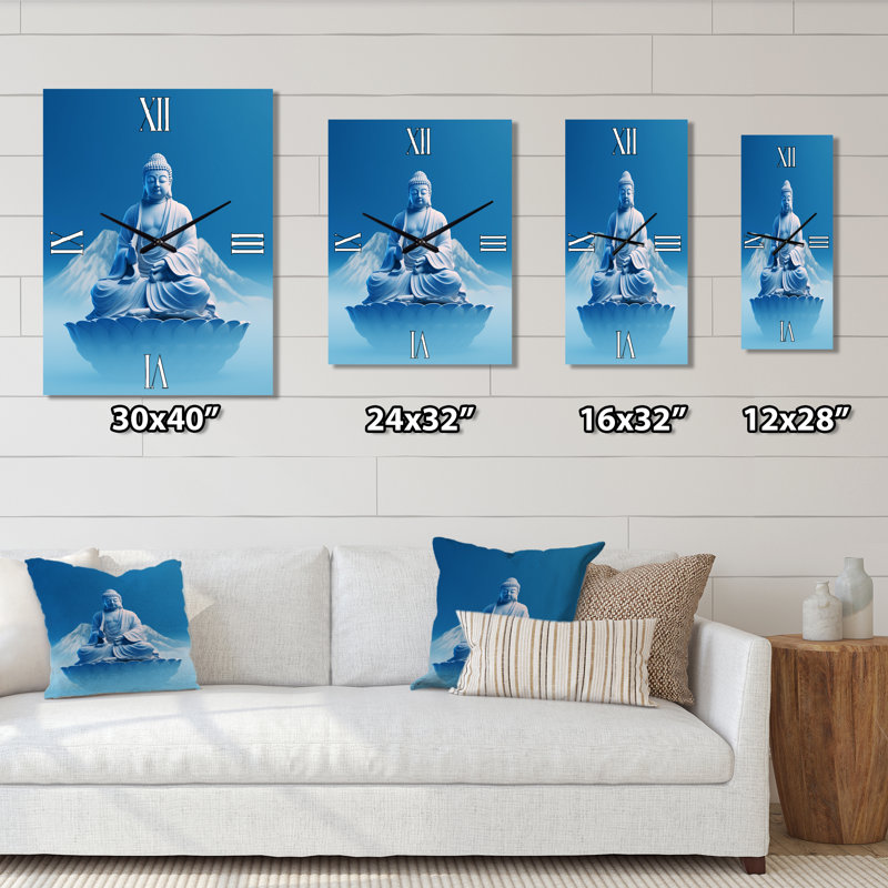 Blue Meditation Bouddha Méditation I - Très grandes horloges murales bouddhistes, Grand
